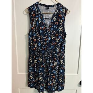 Gap Dress Women Sz L Blue Floral Shift M V-Neck Sleeveless Rayon Casual Cottage